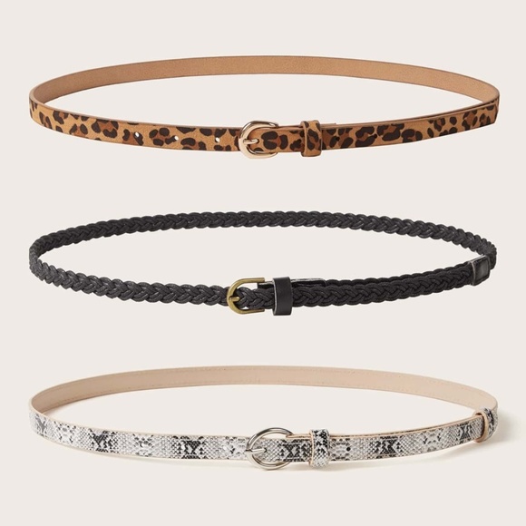 leopard snakeskin print black braided belt set - Picture 2 of 3